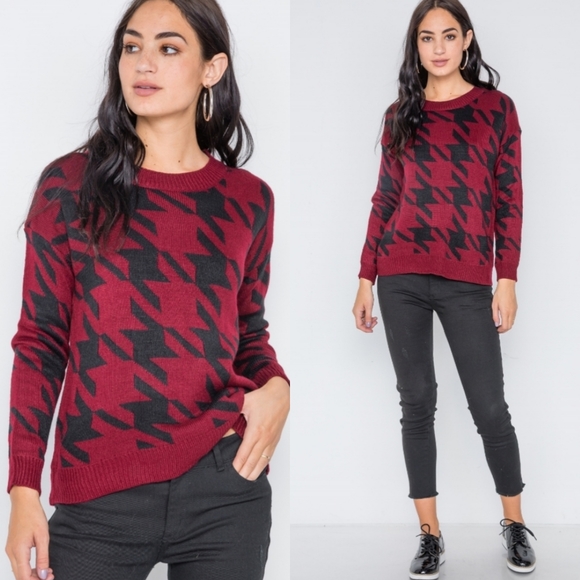 🖤Burgundy & Black Houndstooth Sweater - Picture 2 of 5